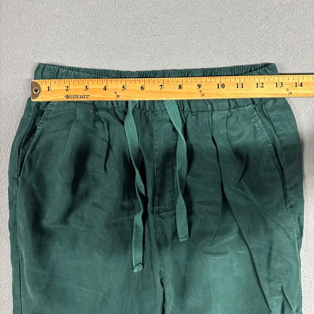 Zara Pants Womens XS Green Tapered Capri Drawstring Elastic Waist Linen Blend